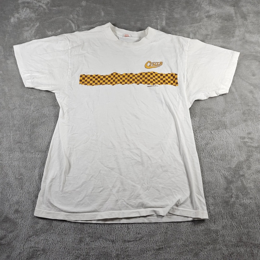 Vintage CSULB Shirt Mens Large Checkerboard 80s USA Collegiate Pacific Preppy
